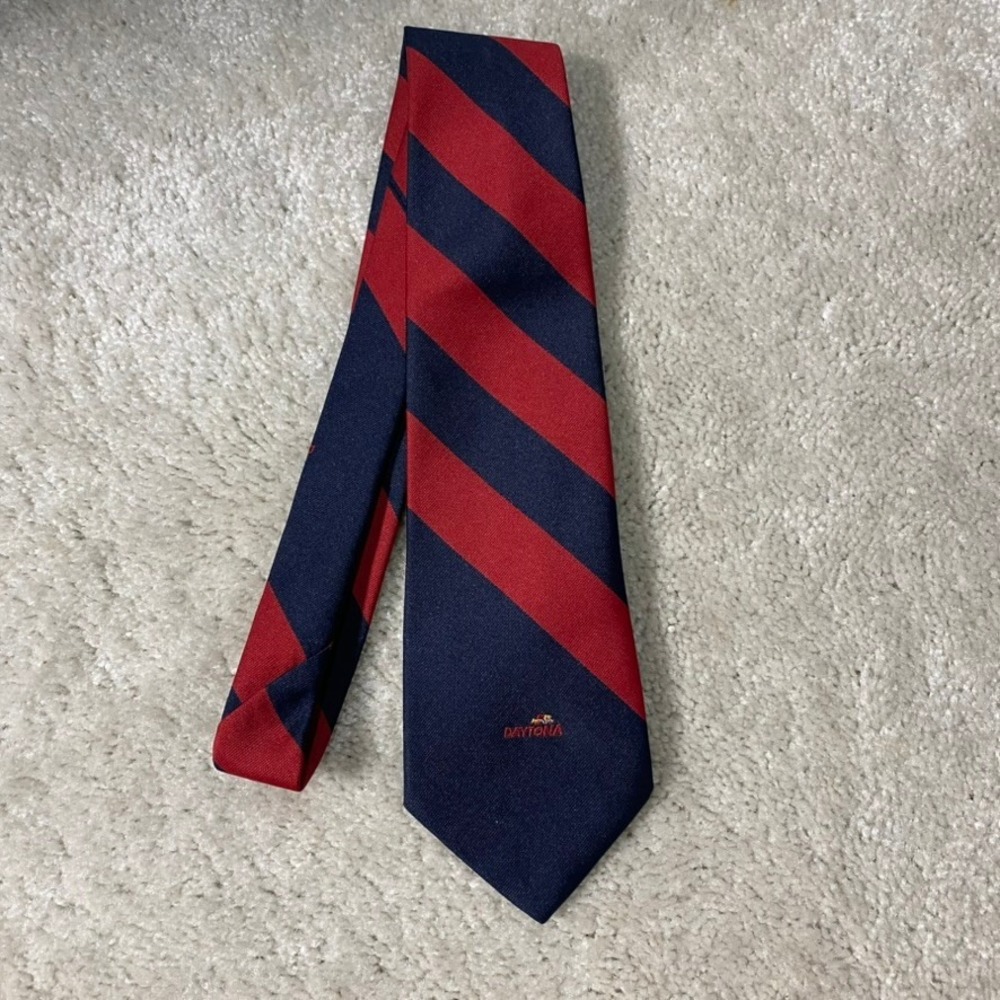 VTG Tom James Tie Mens Daytona Nascar Racing Navy Blue Red Striped USA Ivy Prep